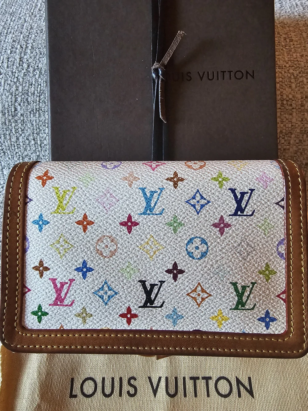 Louis Vuitton White Multicolor Monogram Compact Wallet with Brown Trim - Picture 2 of 9